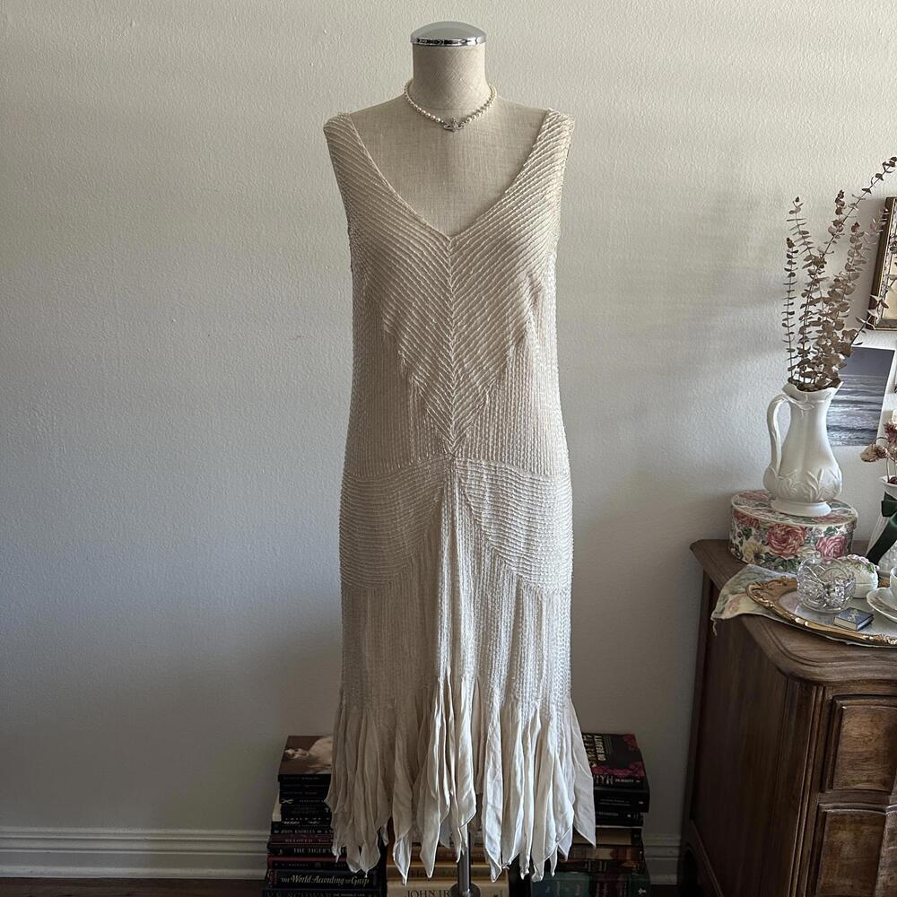 Gryphon NY cream beaded flapper style dress - Picture 2 of 9